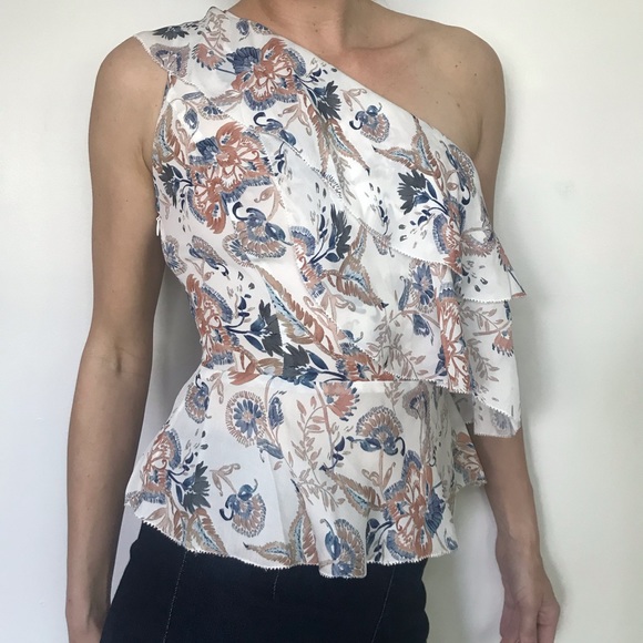 INTERMIX Silk Romantic Ruffle Botanical Print Top - Picture 3 of 6